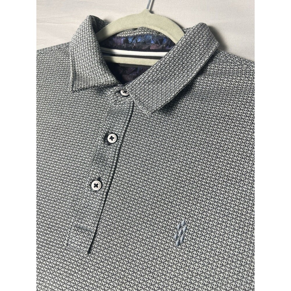 7 Diamonds 4 Way Stretch Polo Shirt Mens Large Eagle Gray & Black Logo Wicking